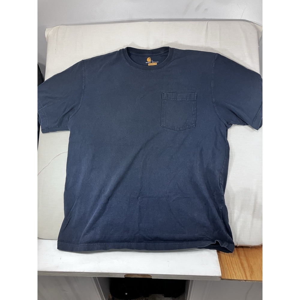 Carhartt Shirt Mens Tall XL Navy Blue Short Sleeve Pocket Tee Work Wear (A8)